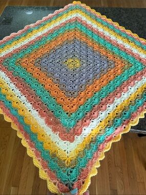 Handmade Crochet Square Blanket - Crochet Baby Blanket Pastel Multicolor